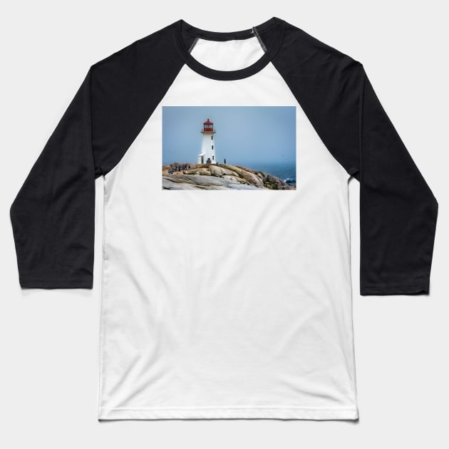 Peggys Cove Lighthouse on a Foggy Summer 's Day Baseball T-Shirt by kenmo